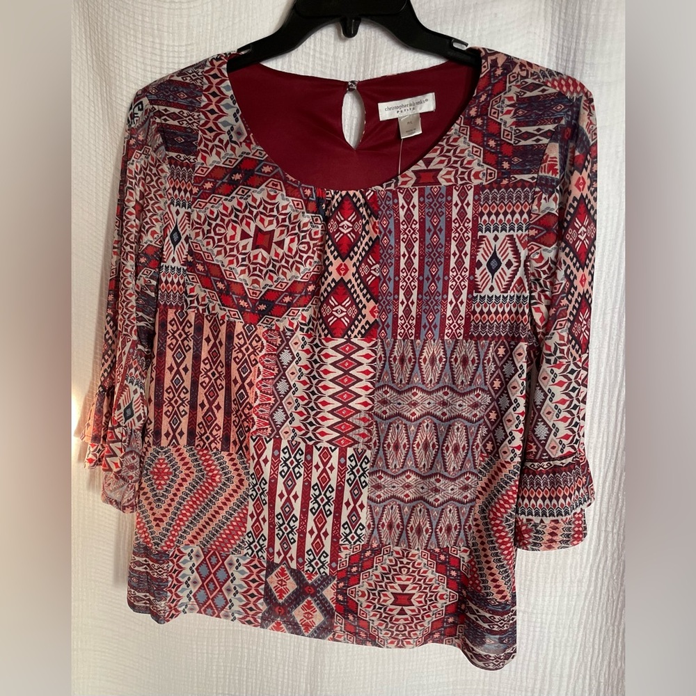 Christopher & Banks Geometric Red and White Blouse